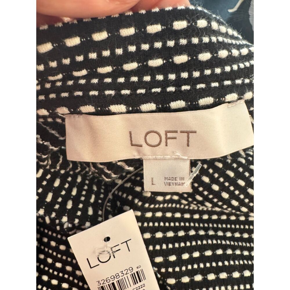 NWT Ann Taylor LOFT Textured Midi Dress Black White • Work Casual Size L - Picture 5 of 8